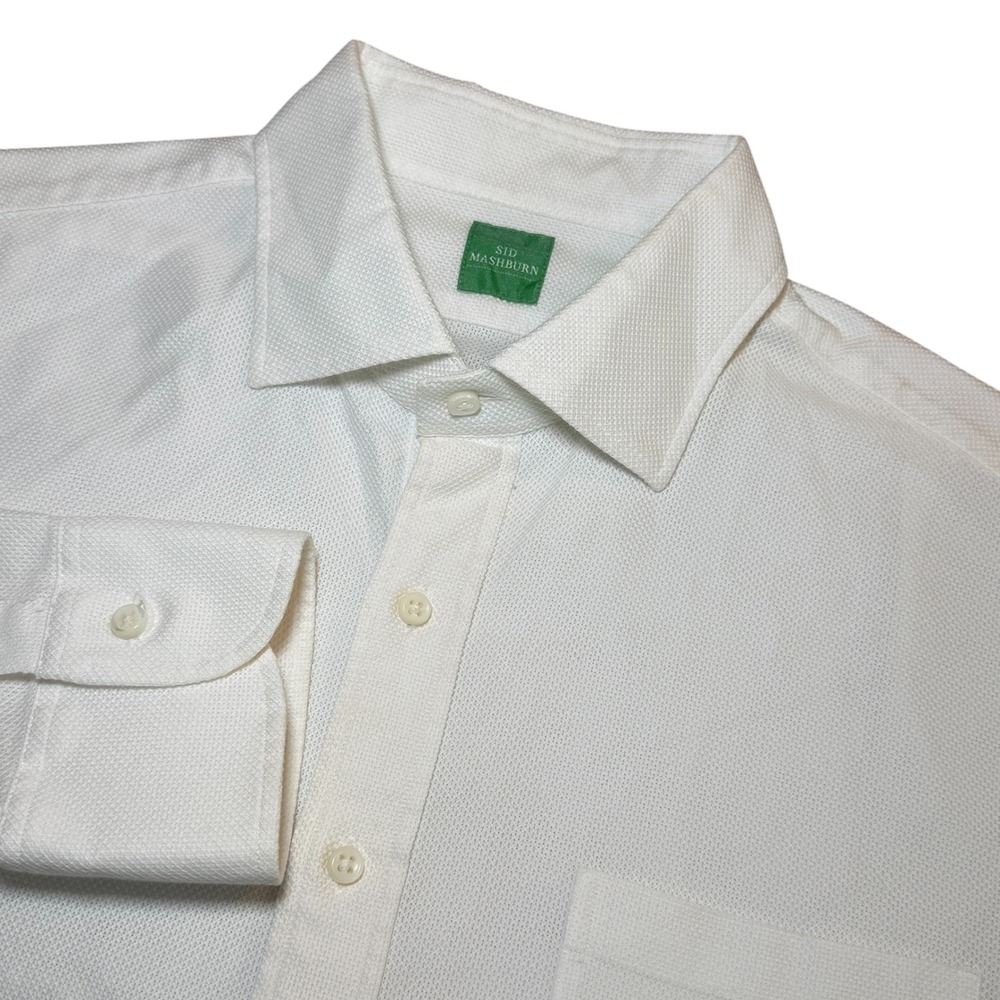 Sid Mashburn Mens White Cotton Pique Long Sleeve Button Down Shirt Large